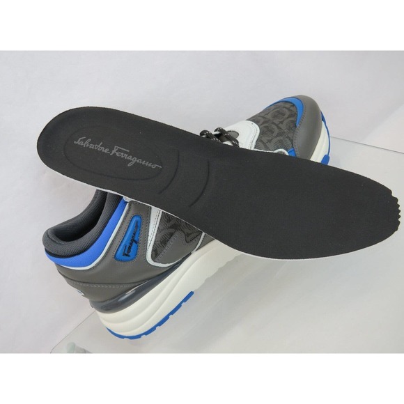 $795 FERRAGAMO THUNDERNOW GRAY BLUE WHITE LEATHER GANCINI SNEAKERS 8.5 ITALY main image 4